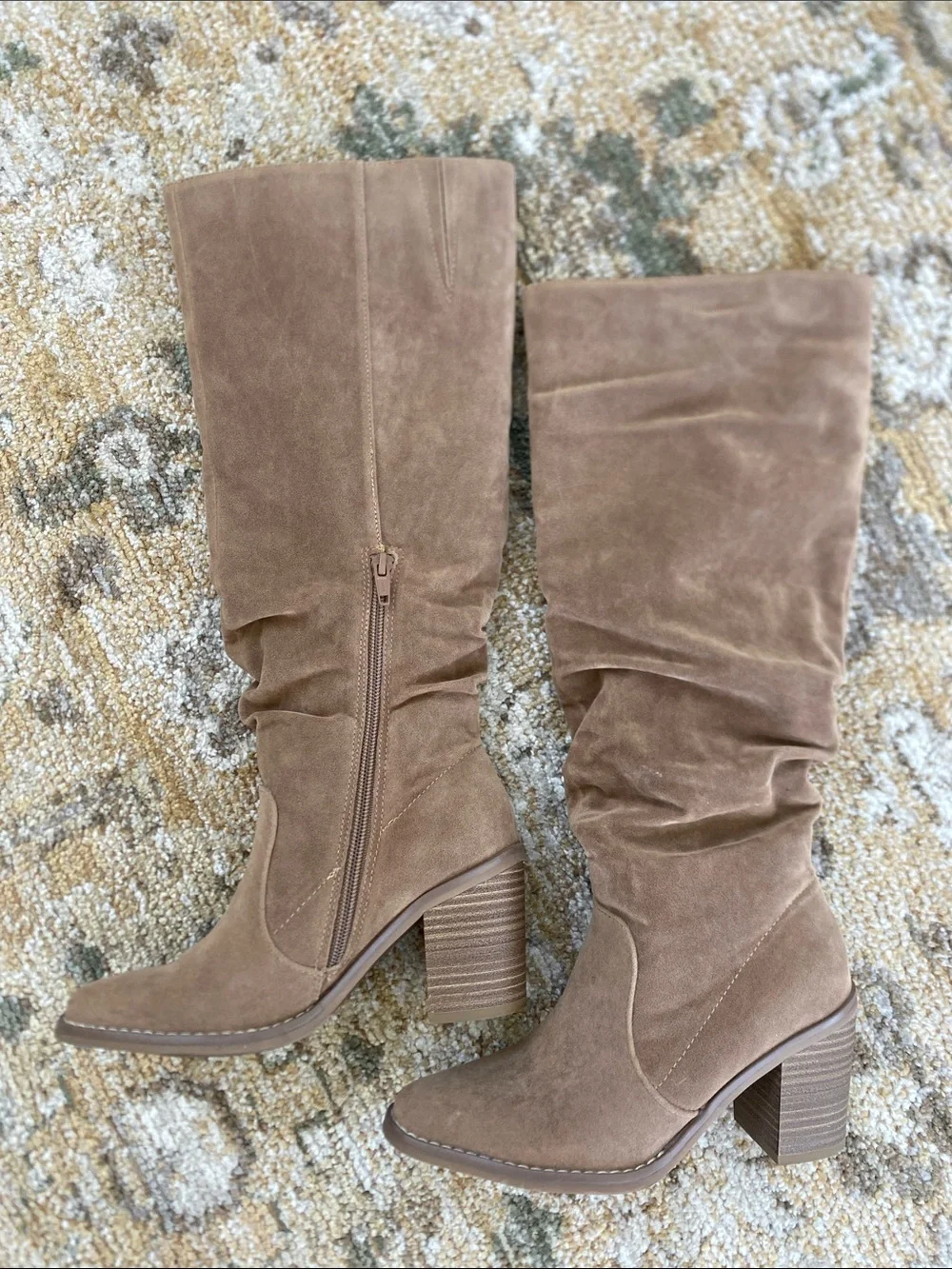 Universal Thread Taupe Suede Over-the-Knee Block Heel Boots